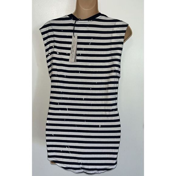 NWT Feel The Piece Terre Jacobs Navy Striped T-shirt Top Paint Accents SZ XS/S - Picture 7 of 9